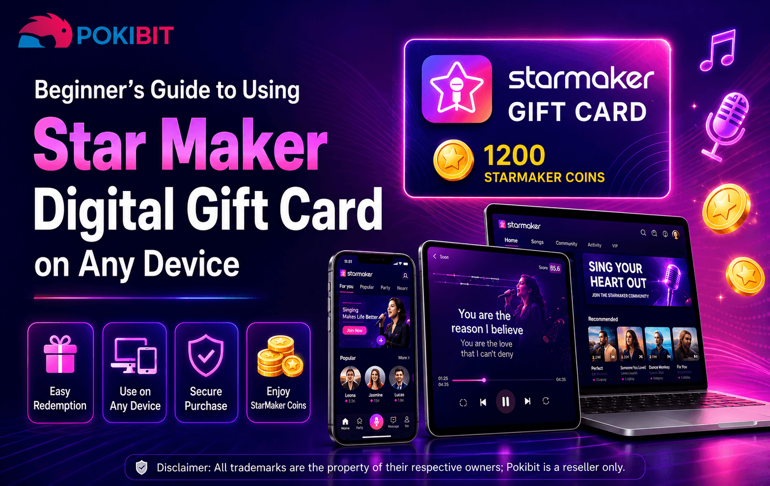 StarMaker digital gift card guide banner with mobile and laptop screens.