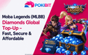 Moba Legends MLBB Diamonds global top-up banner showing heroes and Diamond currency icon