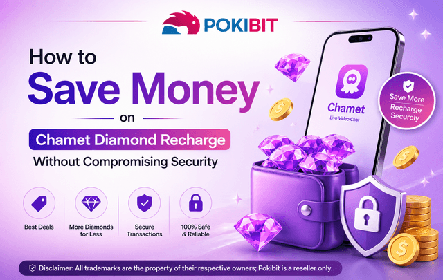 Secure and affordable Chamet Diamond Recharge banner with Pokibit.